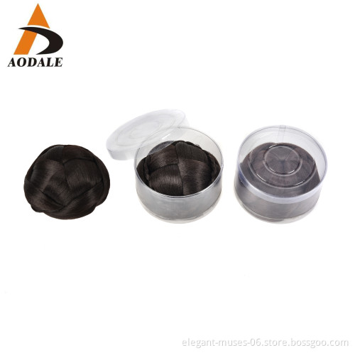 High quality wholesale ladies fashion brown headwear wig knot easy to tie clip in Hair bun hair toupee synthetic extensions